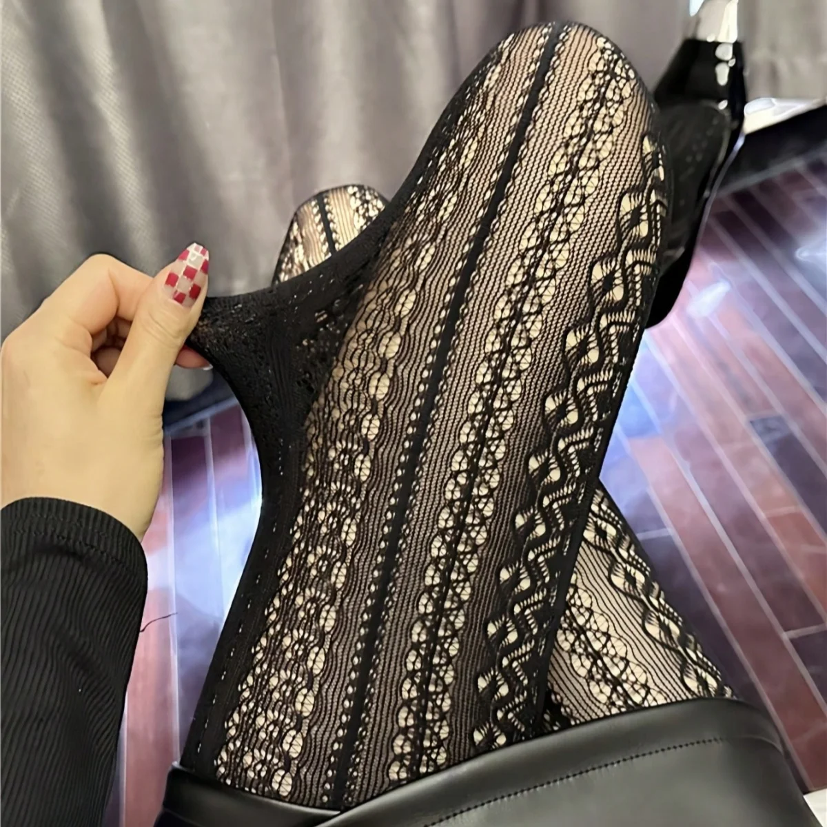 1 piece women vertical striped net mesh pantyhose