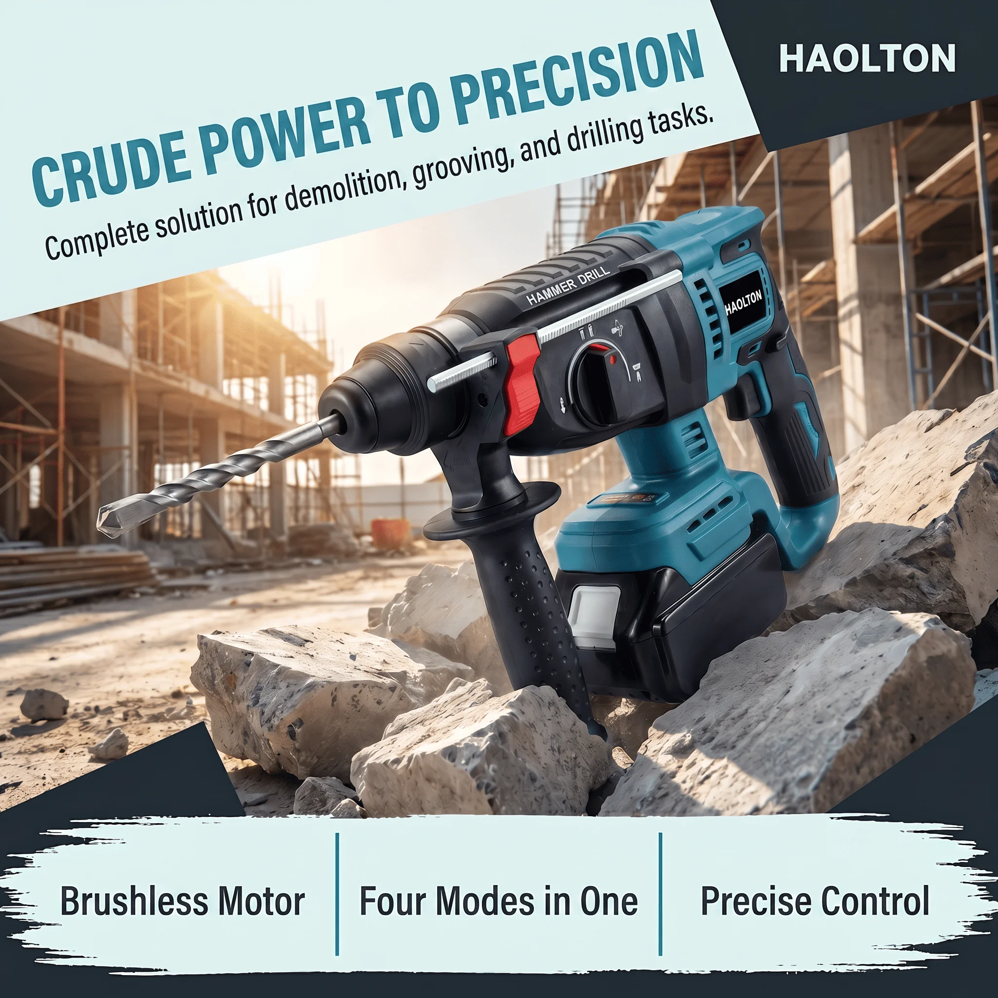 

For Makita 18V Battery SDS Rotary Hammer 26mm 1700W Brushless Cordless, 4 Modes, Heavy Duty Electric Rock Drill Tool