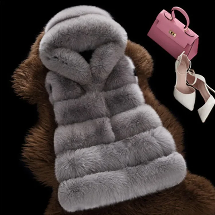 

2025 Autumn Winter Faux Fox Fur Vest Coats Women Loose Mid Length Fur Jackets Hooded Sleeveless Thick Warm Fur Casual Slim Fit