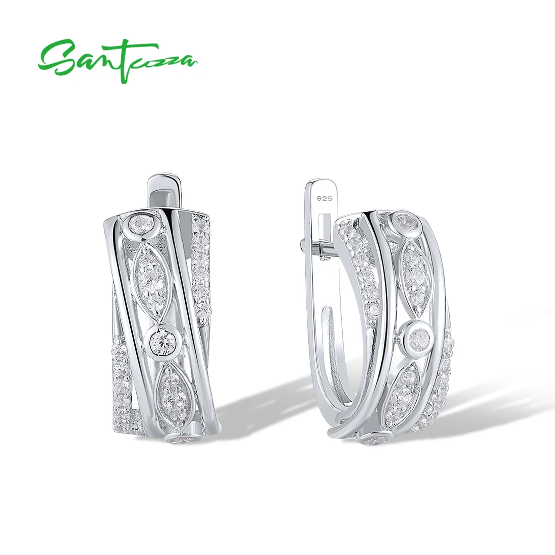 

SANTUZZA Genuine 925 Sterling Silver Earrings For Women Sparkling White Cubic Zirconia Fantastic Wedding Engagement Fine Jewelry