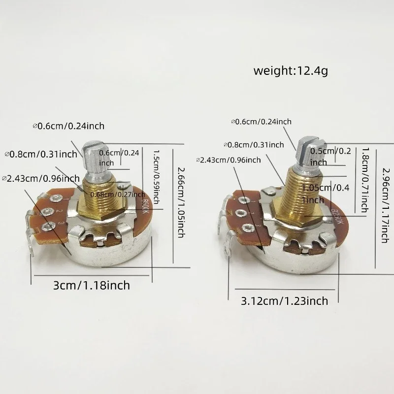 Potenciómetro de guitarra de 15/18MM 250K/500K, perilla de eje dividido tipo A/B con casquillos de aluminio para Les Paul Strat Telecaster