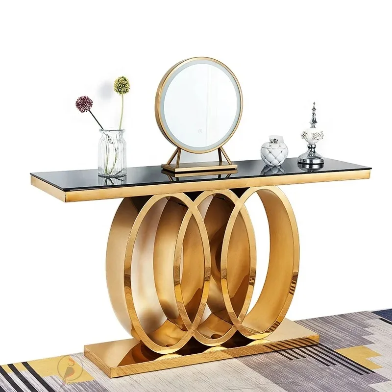 

Hot Sale Luxury Metal Frame Marble Top Console Table Sintered Stone Hallway Table Living Room Furniture Set