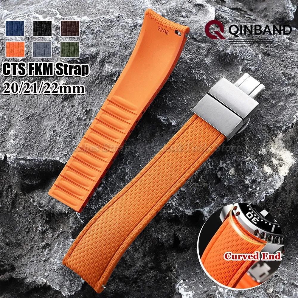 Bracelet en caoutchouc fluoré CTS 20/21/22 mm, nouveau, pour hommes et femmes, universel, en caoutchouc FKM, extrémités courbées, à libération rapide, pour Longines, pour Seiko