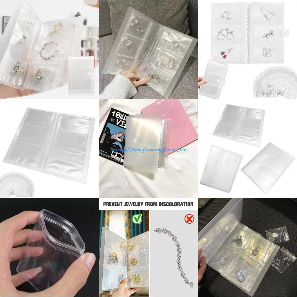 

E56A Clear Bags Collect Rings, Earrings, Necklaces Organize Book Cases Pouches