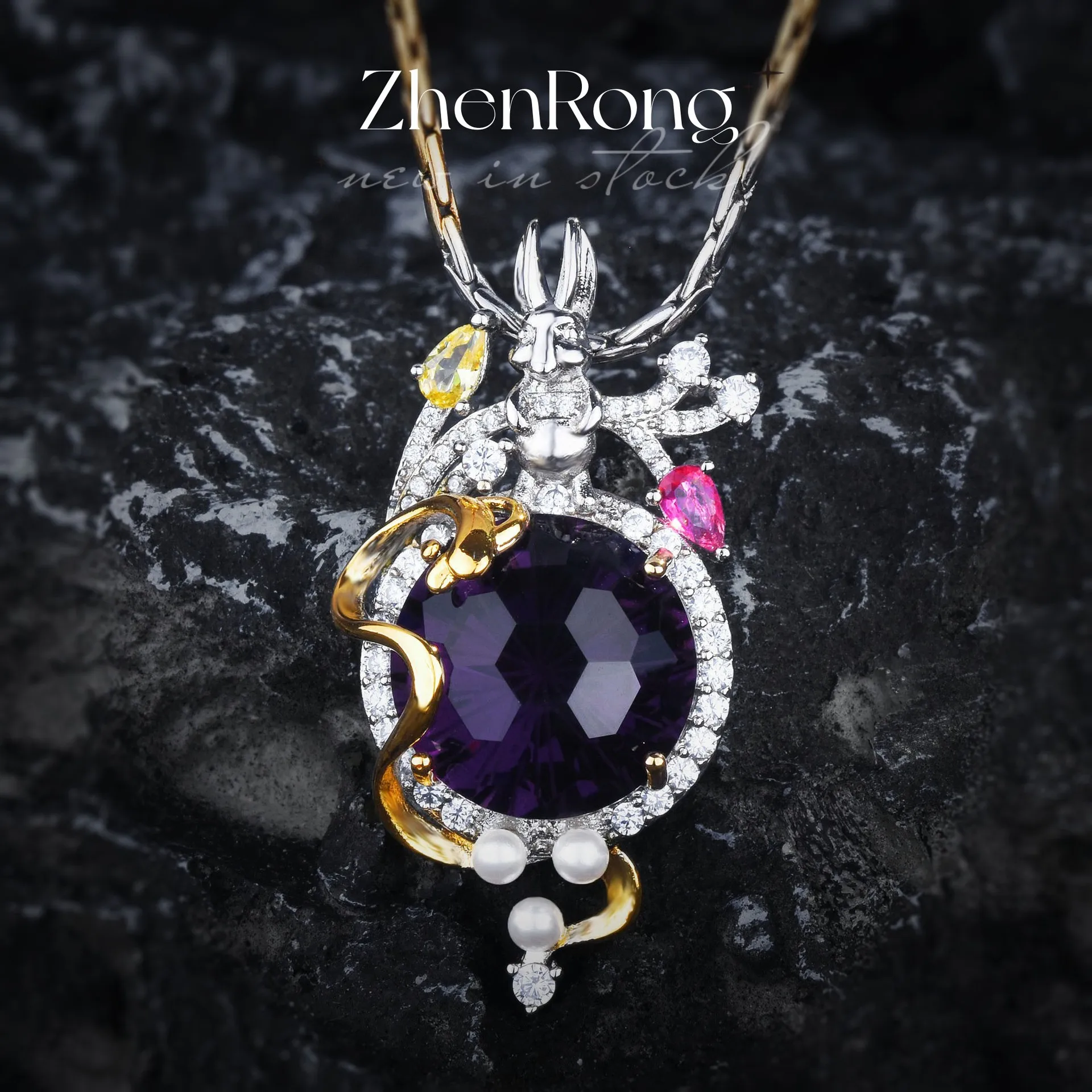 Luxury Vintage Purple Crystal Jewelry Sets For Women Cute Rabbit Design Rings Necklaces Earrings Banquet Party Accessories