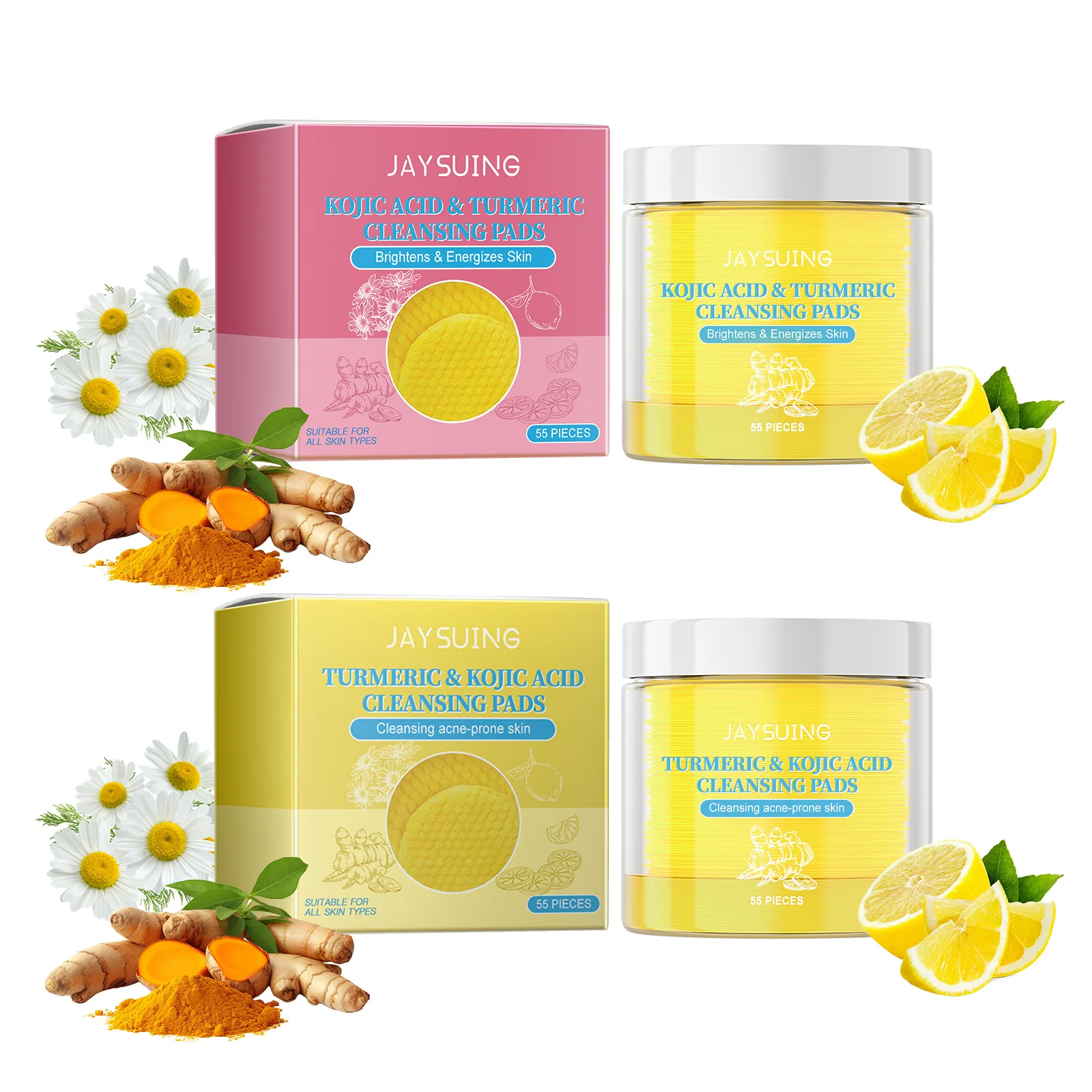 Turmeric Kojic Acid Pads Cleansing Facial Sponges Ac-ne Removal Smooth Brightening Daily Cleaning Oil Control Exfoliating Pads