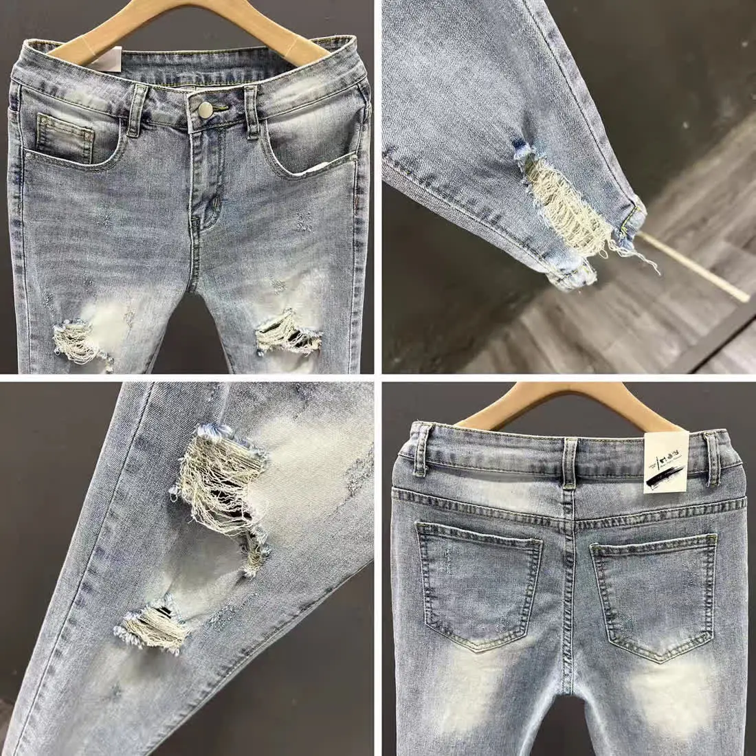 Luxury Fashion Designer Clothes Ripped Jeans Men's Trendy Brand 2025 Summer Ruffian Handsome Slim-fit Pants Elastic Thin Pants