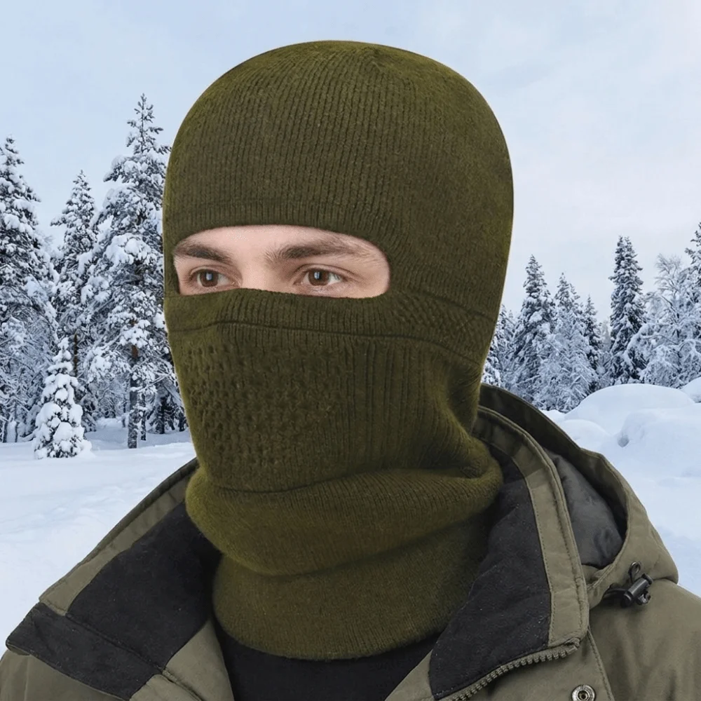 Fashion Warm Knitted Balaclava Hat Ear Protection Thickened Winter Pullover Cap Full Face Cover Windproof Men Beanies Hat Male