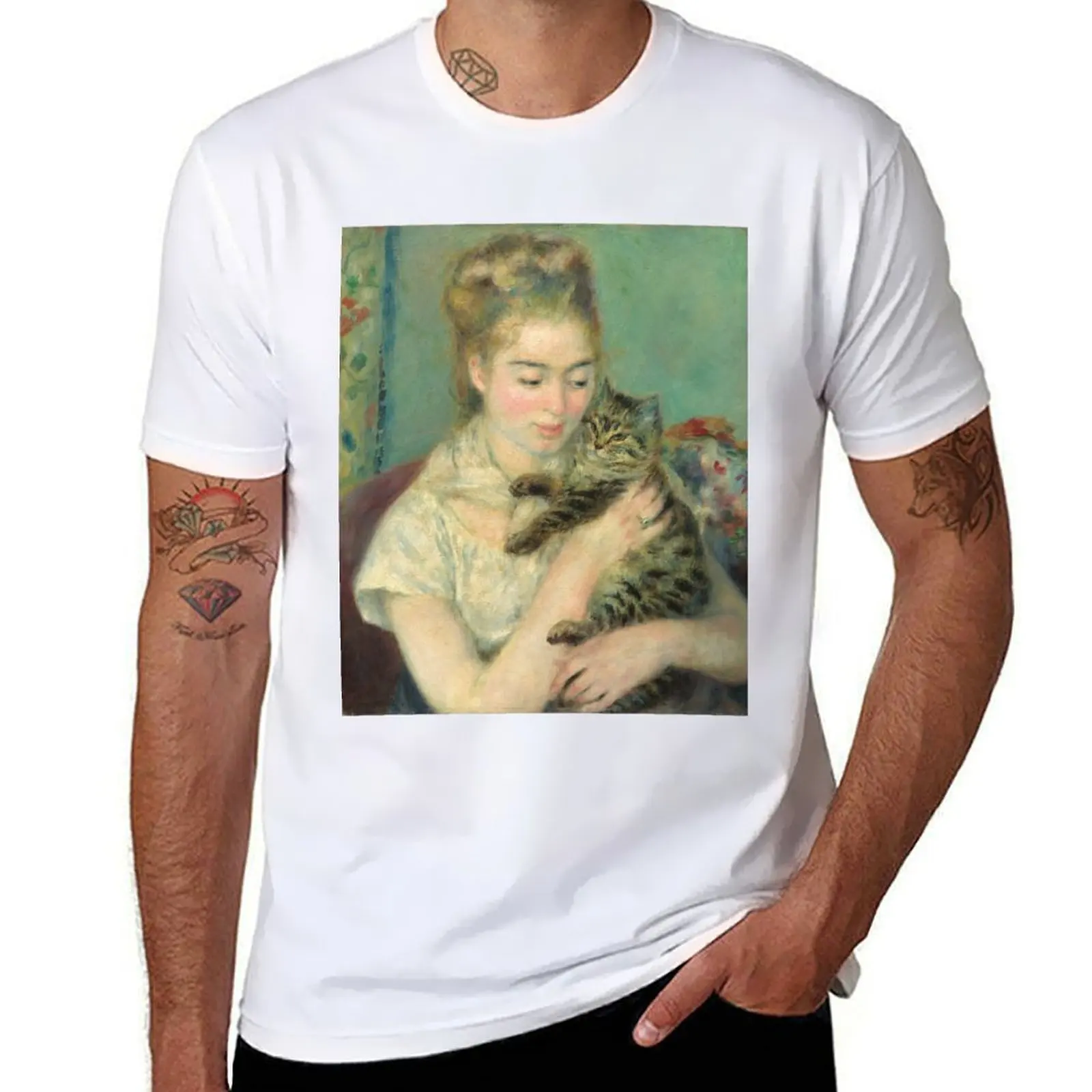 

Cat, designer cotton t a T-Shirt Auguste t Renoir, shirt 1875 Painting Woman man with shirts