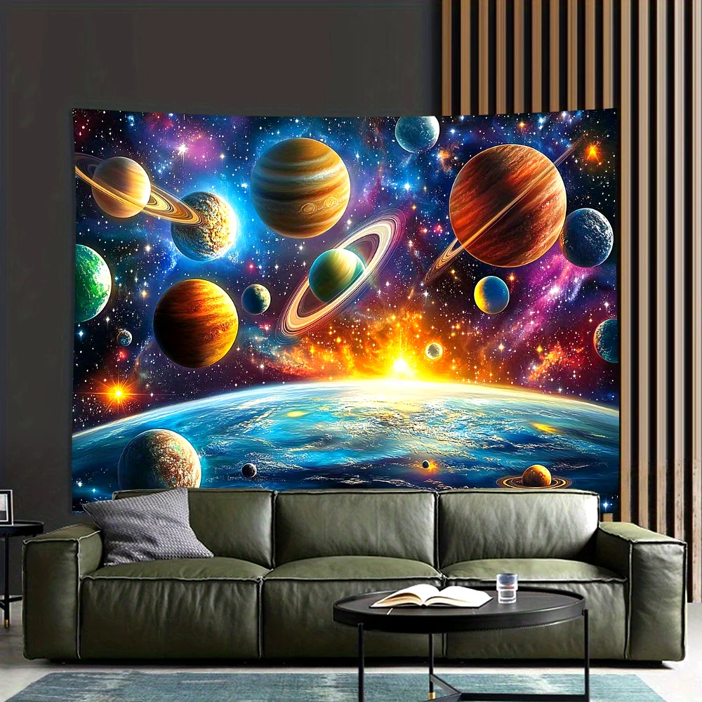 Galaxy Tapestry, Vibrant Planets & Stars Design for Space Decor, Soft Polyester Wall Hanging, Perfect Gift for Astronomy Fans