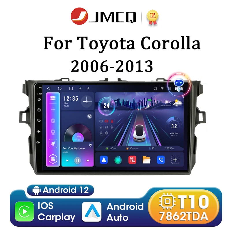 

JMCQ 9" Android 12 Car Radio for Toyota Corolla E140/150 2006-2013 Multimedia Video Player 2 Din Carplay Auto Head Unit Stereo