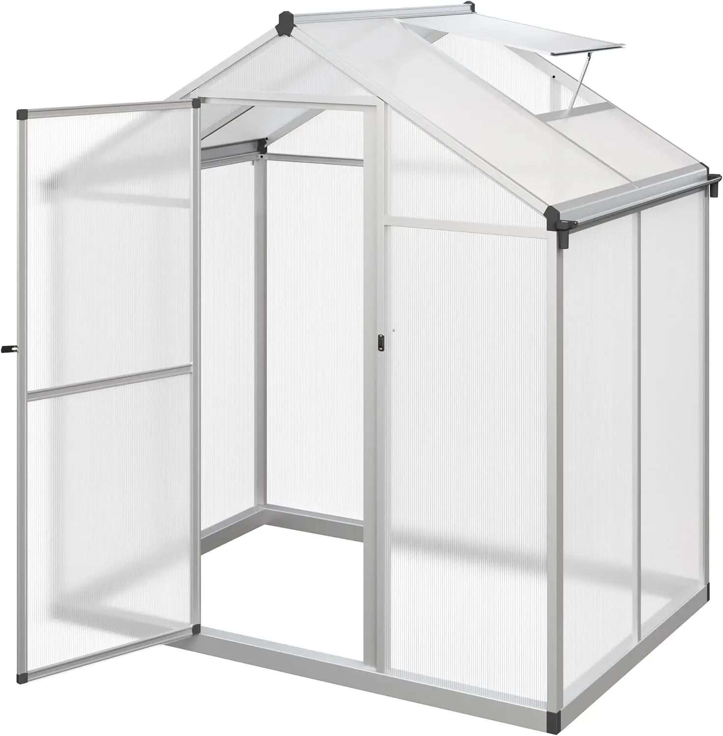 Walk In Greenhouse - 4Ft X 6Ft Outdoor Green House With Roof Vent And Rain Gutter - Sturdy Polycarbonate Panels With Aluminum