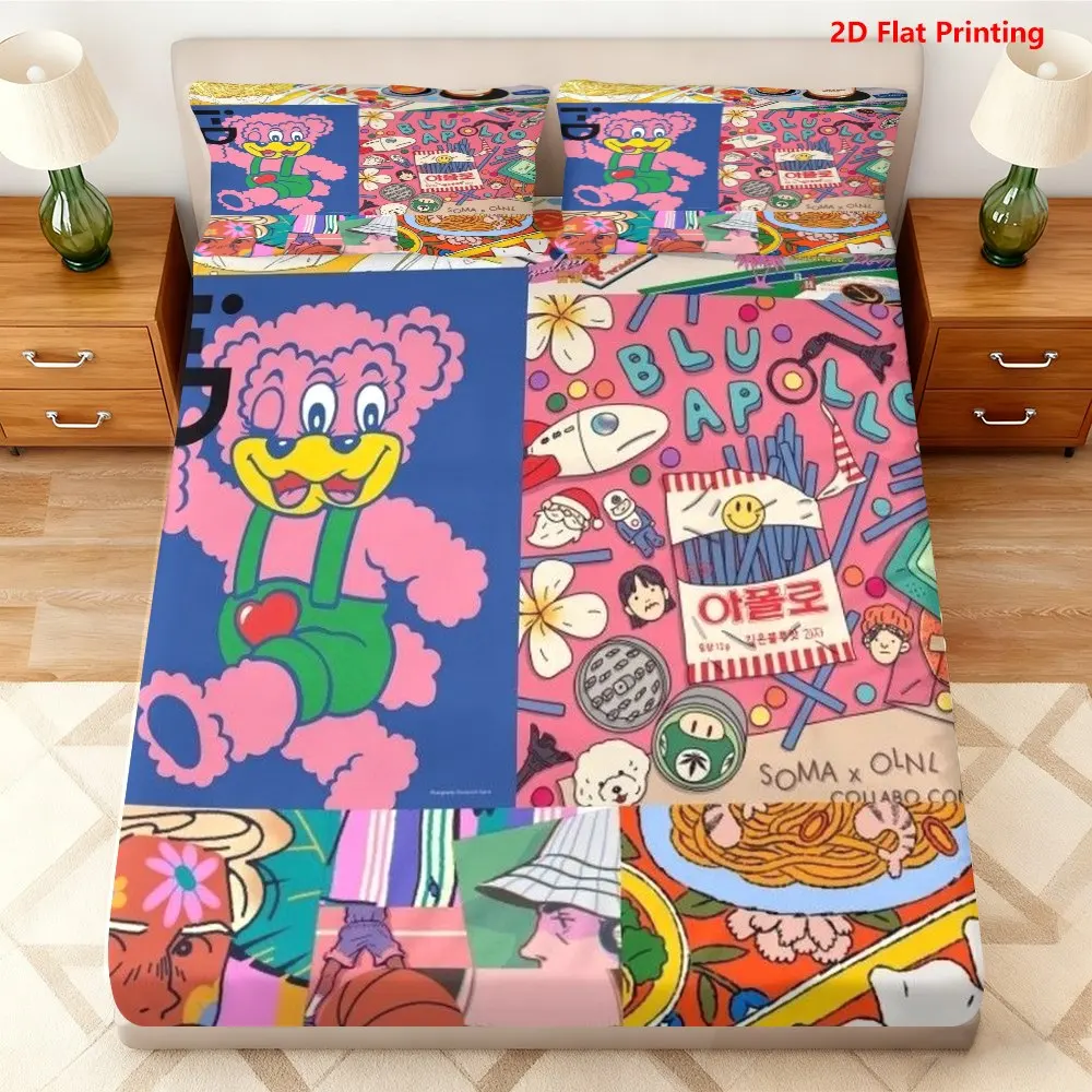 Colorful Pop Art Bed Sheets Full Set, Mattress Protector, Breathable Polyester Material (Includes 1 Fitted Sheet + 2 Pillowcases), Mattress Protector, Elastic Fitted Sheet, Protective Cover, Mattress Protector Cover, Fitted Bedding, Christmas Themed Bedding, Baby Bedding, Suitable for Nursery Room