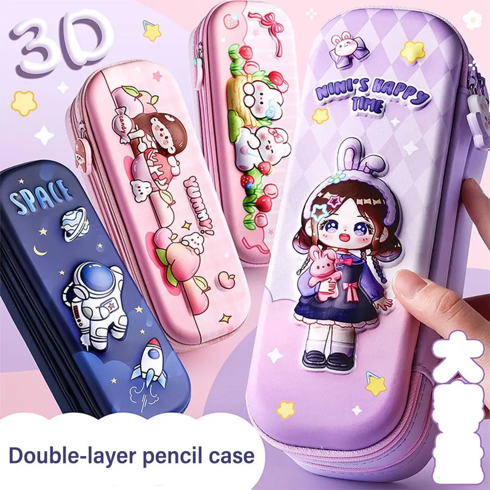 Imagem -02 - Double Layer 3d Cartoon Pencil Case Pen Storage Papelaria Grande Capacidade Organizador Presente para Estudantes