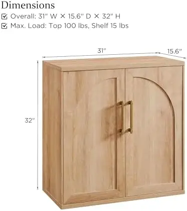 Arched Door Sideboard Buffet Cabinet, Natural Oak | Modular, Multi-Compartment Storage, Adjustable Shelf, Soft Close