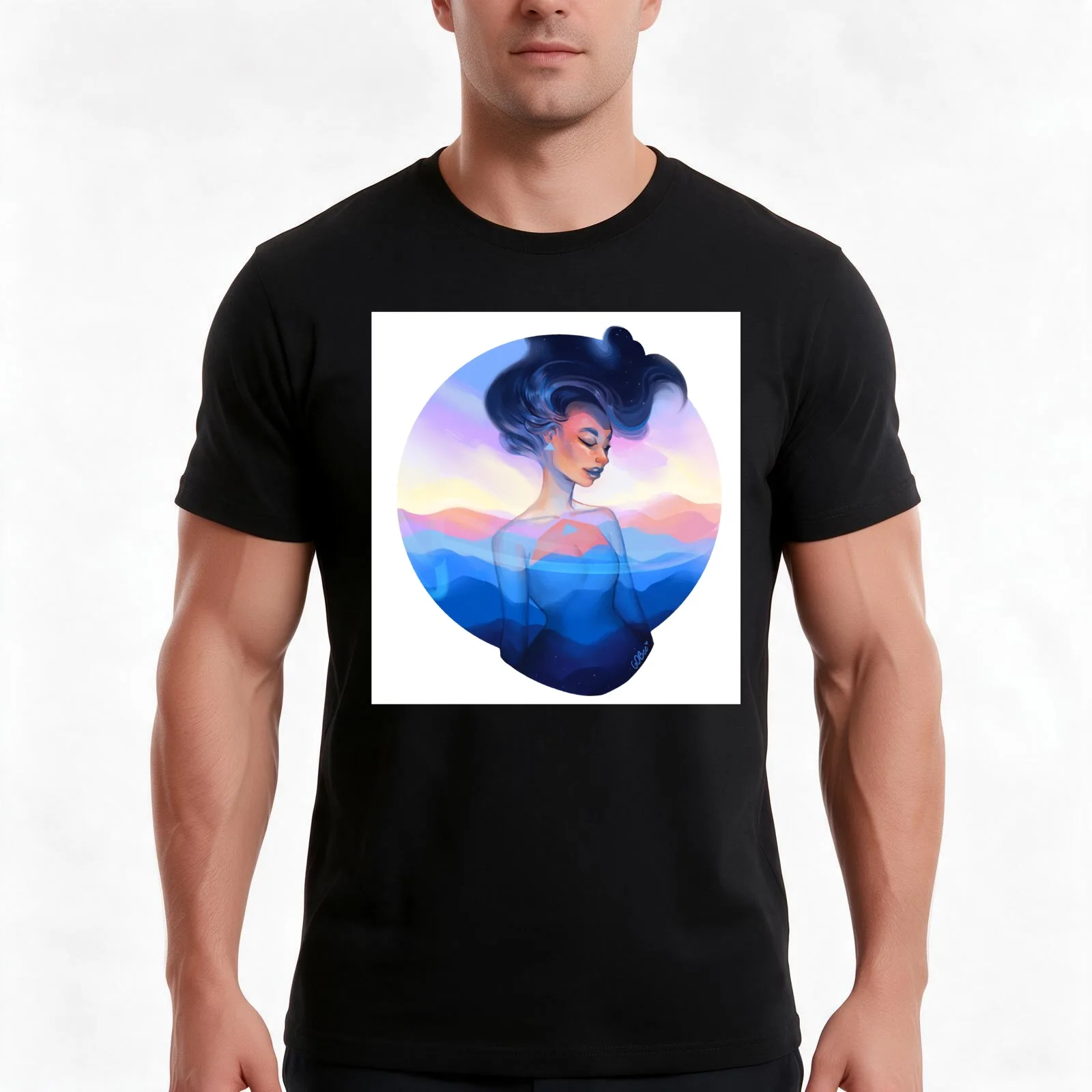 Emblem - Blue Ridge Mountains T-Shirt, Summer Casual Cotton Tee, Oversized Streetwear Tops, Vintage Graphic Print, 100% Cotton
