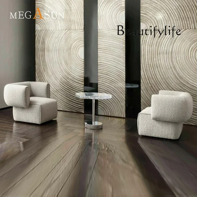 N19 Italian Minimalist Living Room Home Coffee Table round Water-Wave Glass Stainless Steel Light Luxury Modern Sofa Side Table