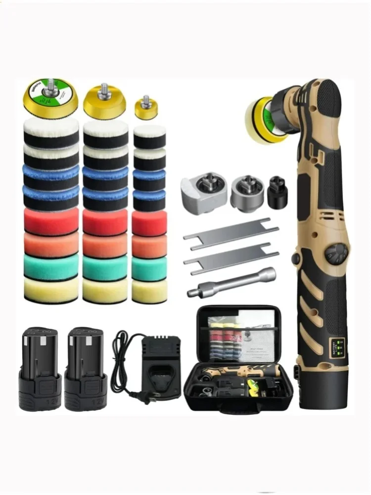 12V Kabelloser Mini-Autopolierer, 6000 U/min, Drahtlose Autopoliermaschine mit 1/1,5/2 Zoll Polierpads-Set für Autowachs, Einstellbare Geschwindigkeit