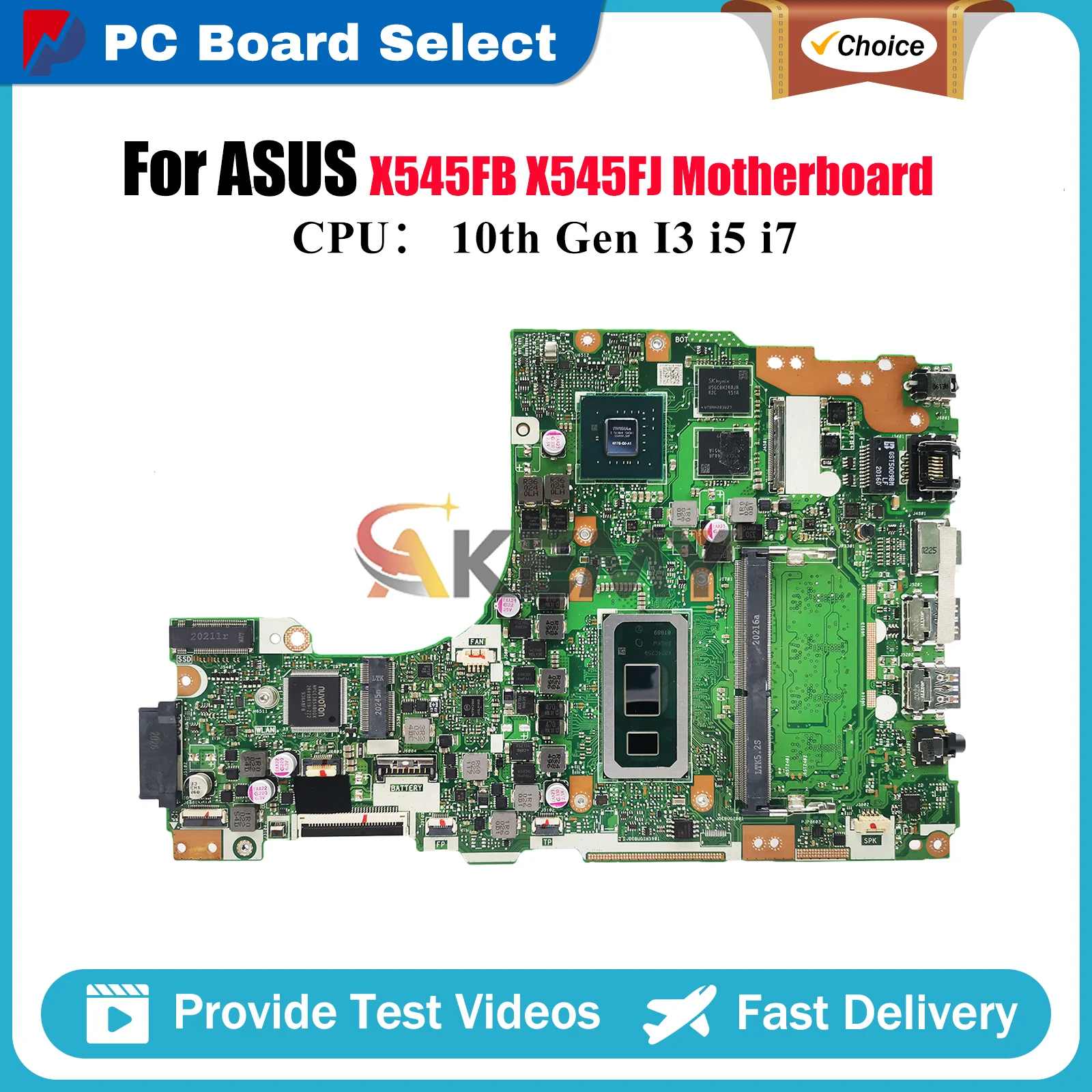 

X545FB Laptop Motherboard For ASUS VivoBook X545FJ X545F X545FB Notebook Mainboard With 10th Gen I3 i5 i7 tests OK fast shipping