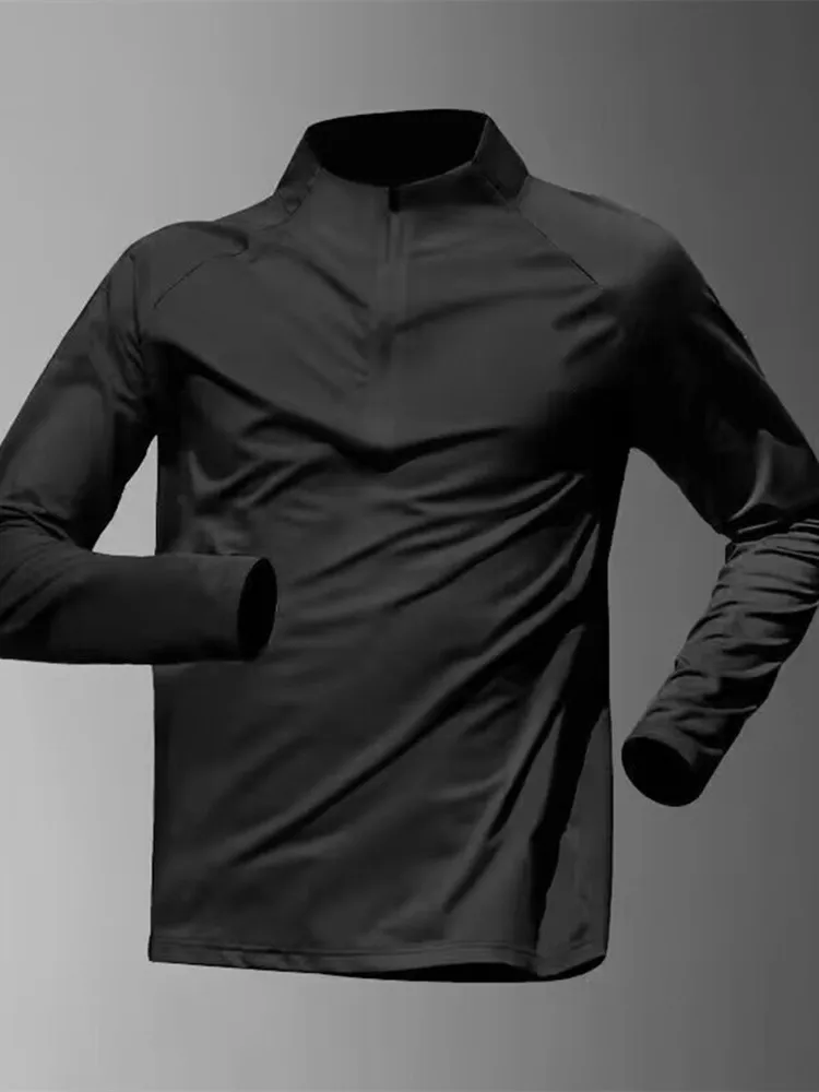 Men's Training Clothes Half Zipper Quick Dry Long Sleeve Running Fitness Sportswear Windproof Outdoor Running T-Shirt
