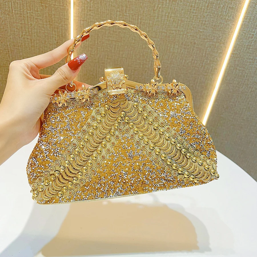 

Diamond Evening Clutch Bag Golden Boutique Novelty Metallic Rhinestone Purses Handbags Bridal Wedding Party Chain Shoulder Bags