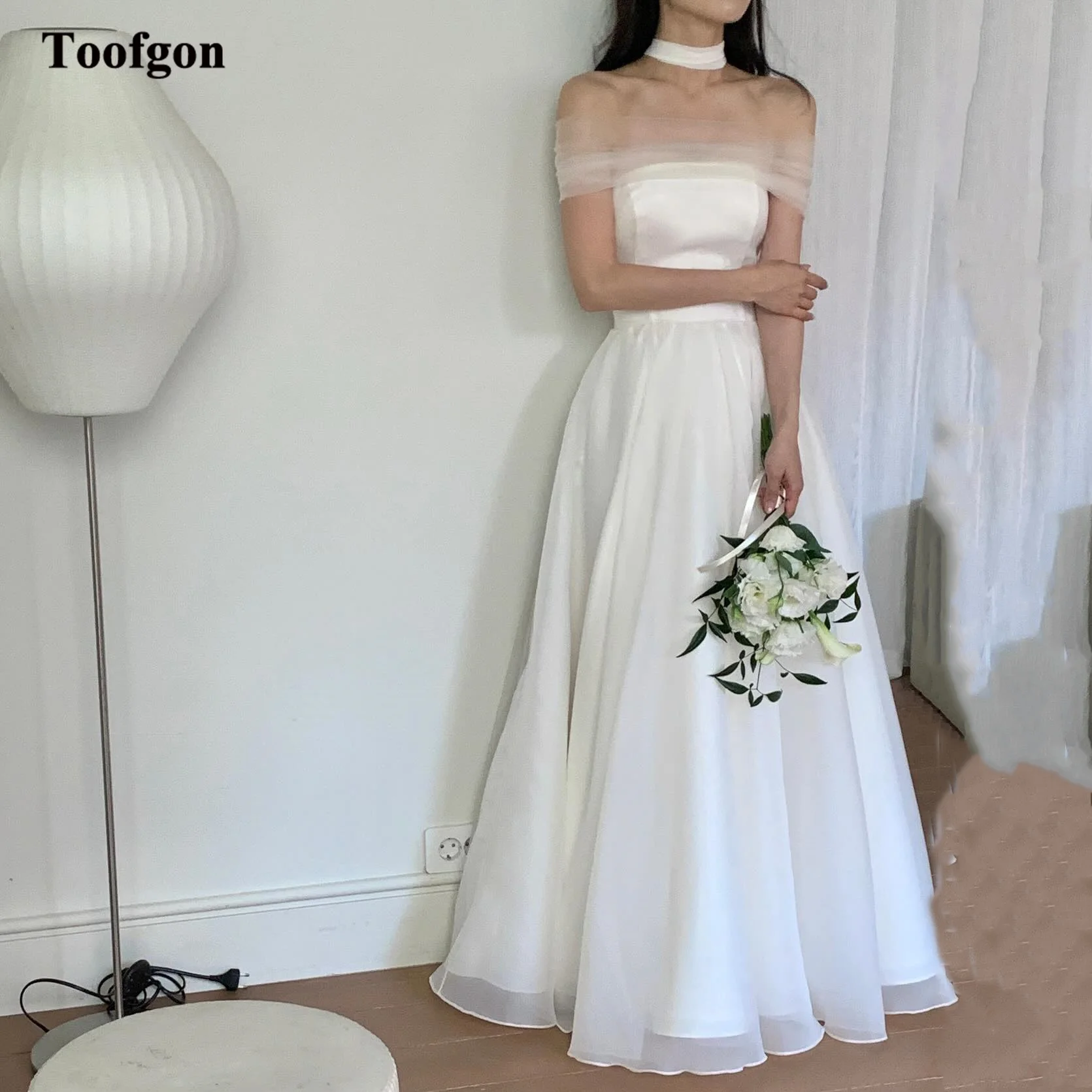 

Toofgon Simple Organza Korea Wedding Dresses 3 Styles Strapless Customized Bridal Gowns Corset Back Wedding Photo Shoot Dress