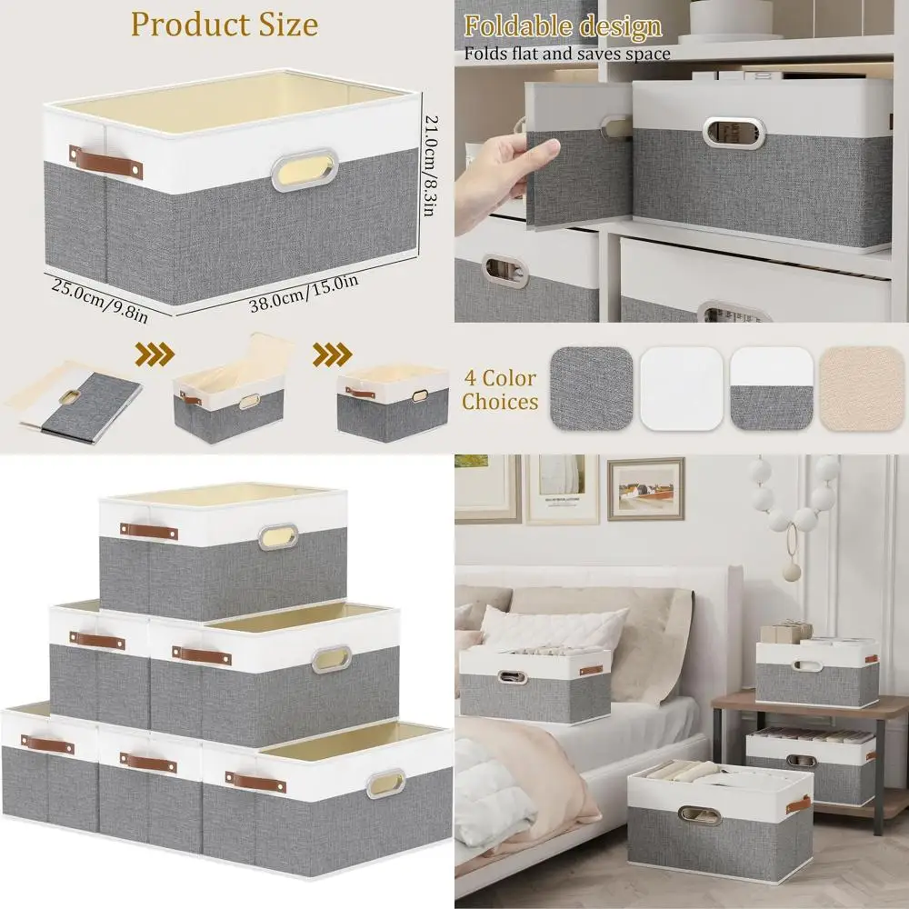 

Комплект из 6 белых/серых тканевых ящиков для хранения с 3 ручками для одежды, 15 л x 9,8 В x 8,3 часа