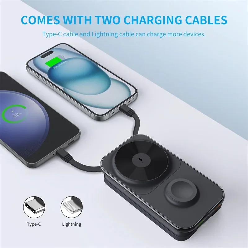 Wireless Power Bank3-in-1 Foldable Charging Stand Magnetic Fast Charger For Apple Watch Airpods iPhone External Spare Battery