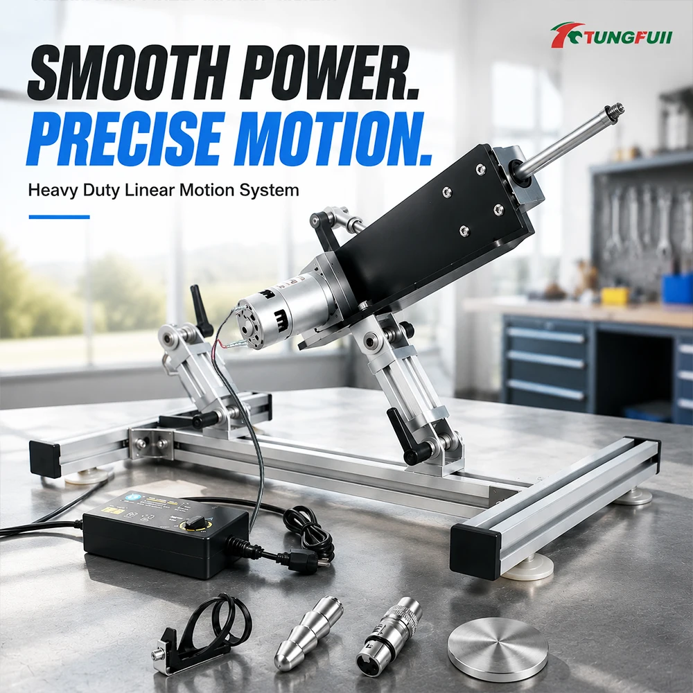 Tungfull 24V Reciprocating Linear Motion System 6-20cm Adjustable Stroke Gear Reducer Motor Kit With Dual Adjustable Mount Stand