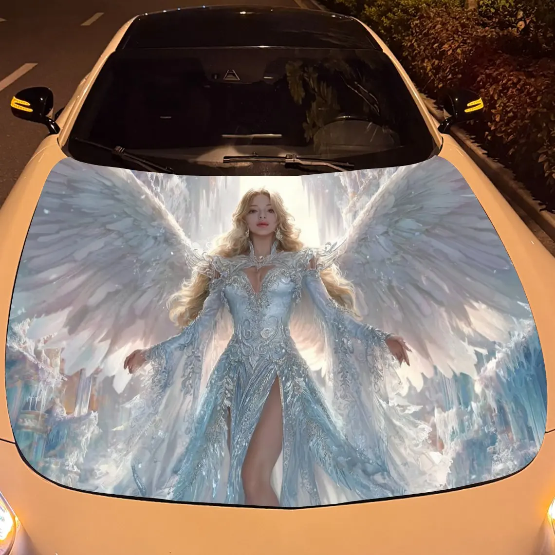 [بناء متين] ملصقات غطاء محرك السيارة الملاك المجنح - مقاومة للخدش، مادة PVC مقاومة للطقس، سهلة الالتصاق، إضافة ب