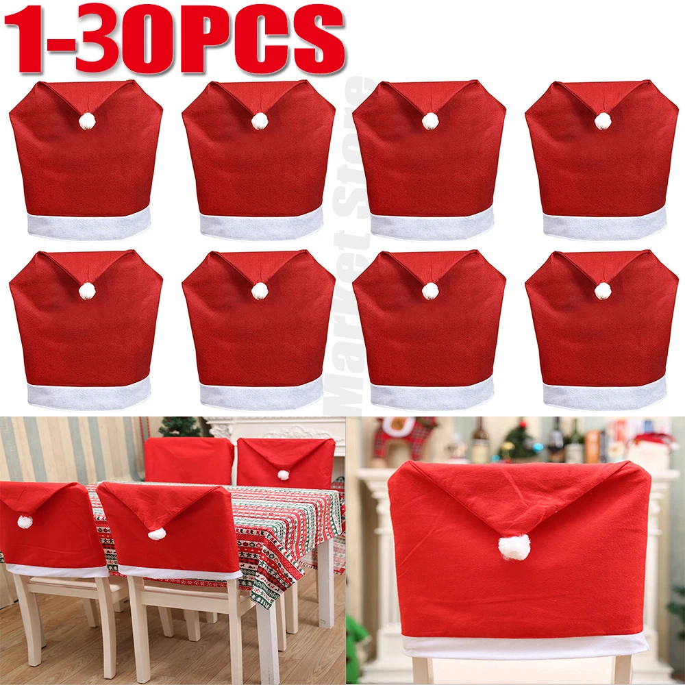 1-30Pcs Christmas Santa Claus Hat Chair Cover Christmas Decoration Table New Year 2023 Ornament for Home Navidad Noel Xmas Gift