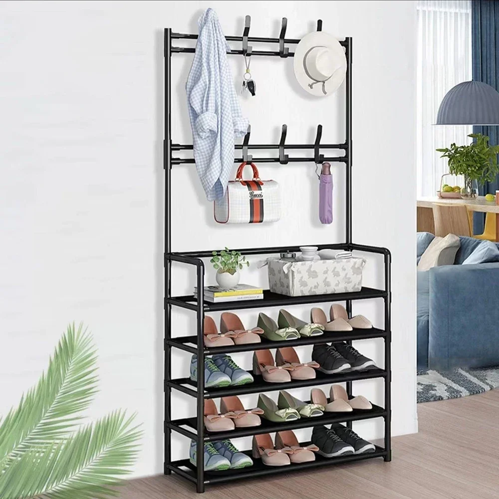 ชั้น 4/5 มัลติฟังก์ชั่น Home Storage Rack - พลาสติกประกอบง่ายรองเท้าเสื้อผ้าหมวก Organizer ชั้นยืนออกแบบผ้า