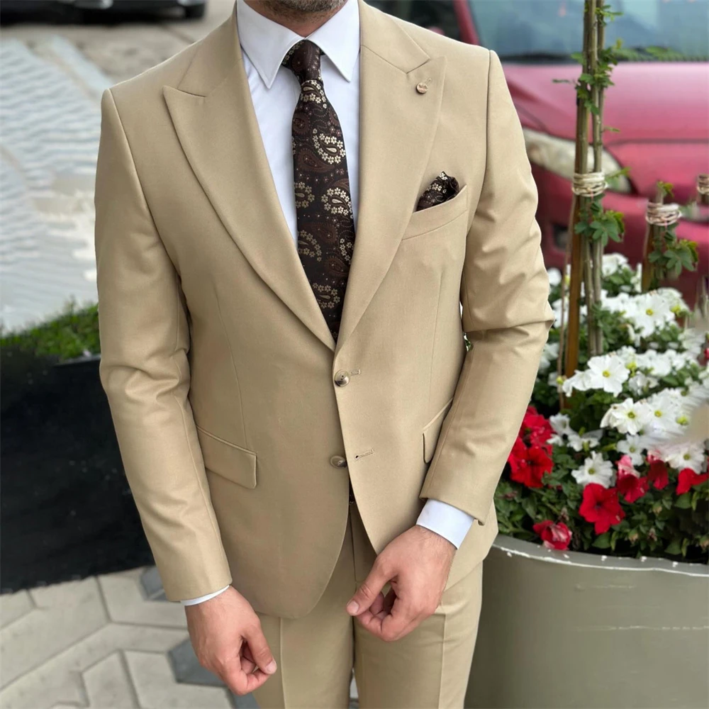 Fashion Brown Mens Suits Peak Lapel Business Blazer Wedding Groom Tuxedo Daily Men\'s Blazer 2 Piece Jacket Pants Terno Masculino