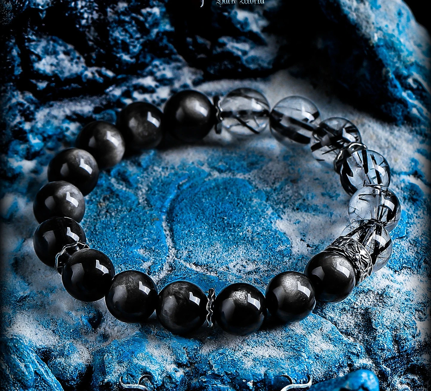 [Magic Shadow] Silver Obsidian Bracelet Male Retro Black Hair Crystal Hand
