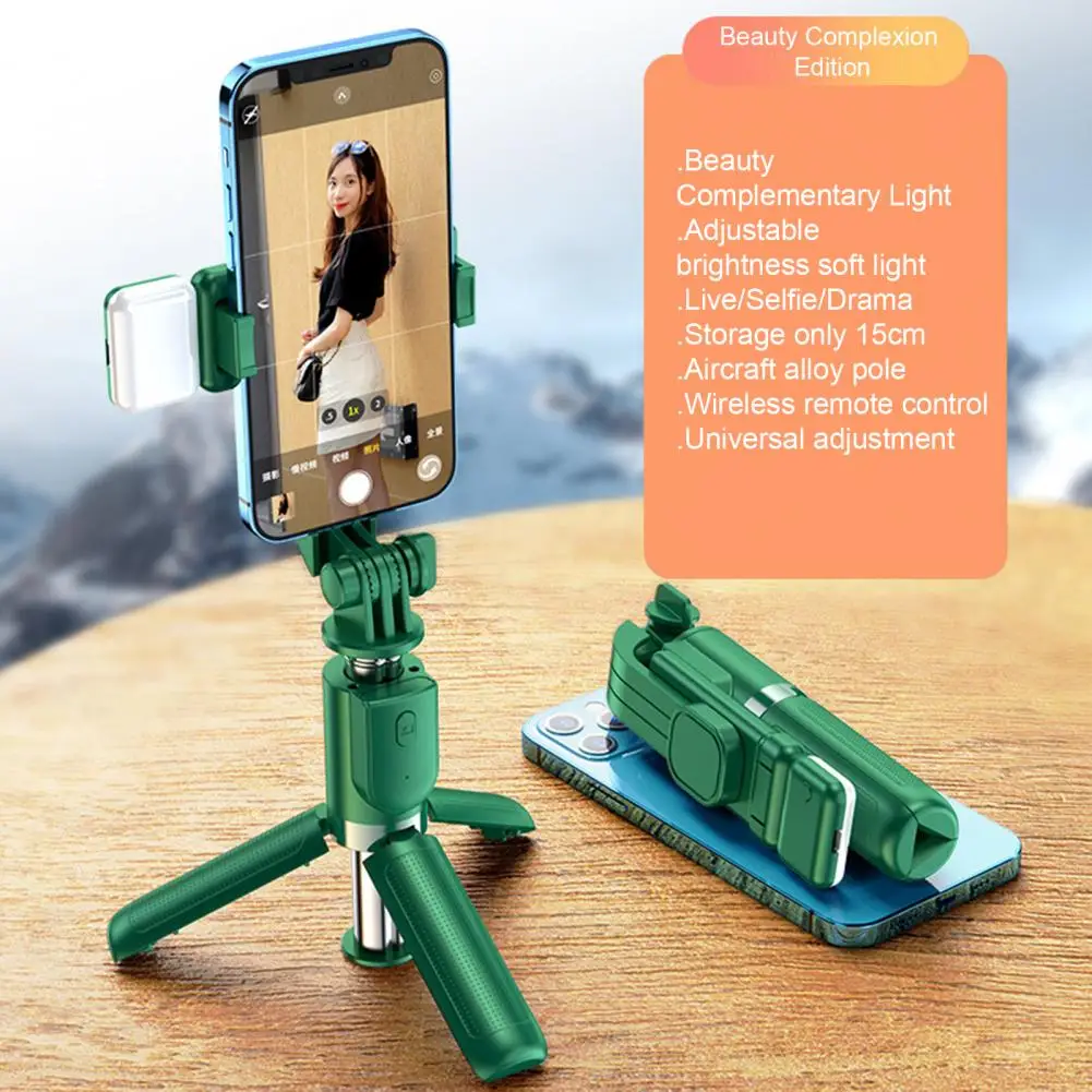 安定した三脚付きのステンレス鋼の自撮り棒,取り外し可能なワイヤレスリモコン,ライトデザイン,耐久性のある旅行