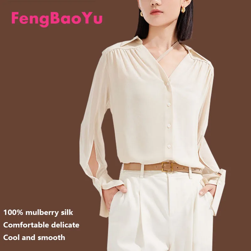 High-end Silk Women's Shirt Elegant fashionable, noble in style. The top is suitable for both business casual wear, lightweight