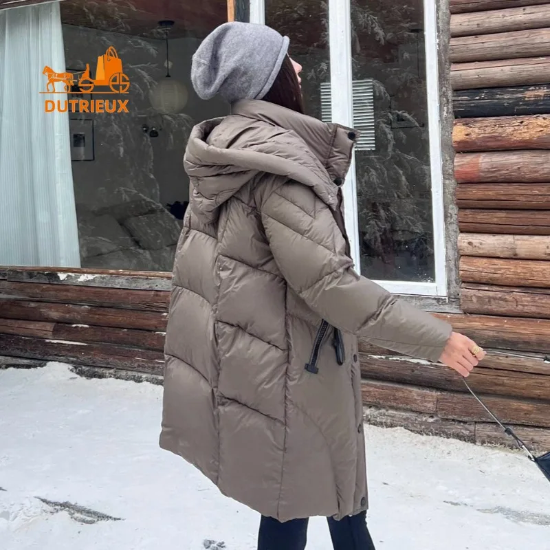 2025 New Winter Women Simple Mid-length Down Jacket, 90% Grey Goose Down, Thick Texture Elegant and Comfortable Warm Women Coat