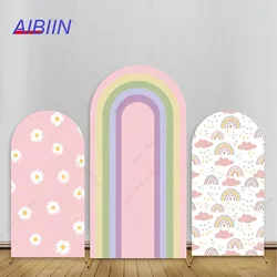 Rainbow Stripe Arch Backdrop Cover Daisy Pink Cloud Rainbow Stars Party Decorations Kids Birthday Baby Shower Photo Background