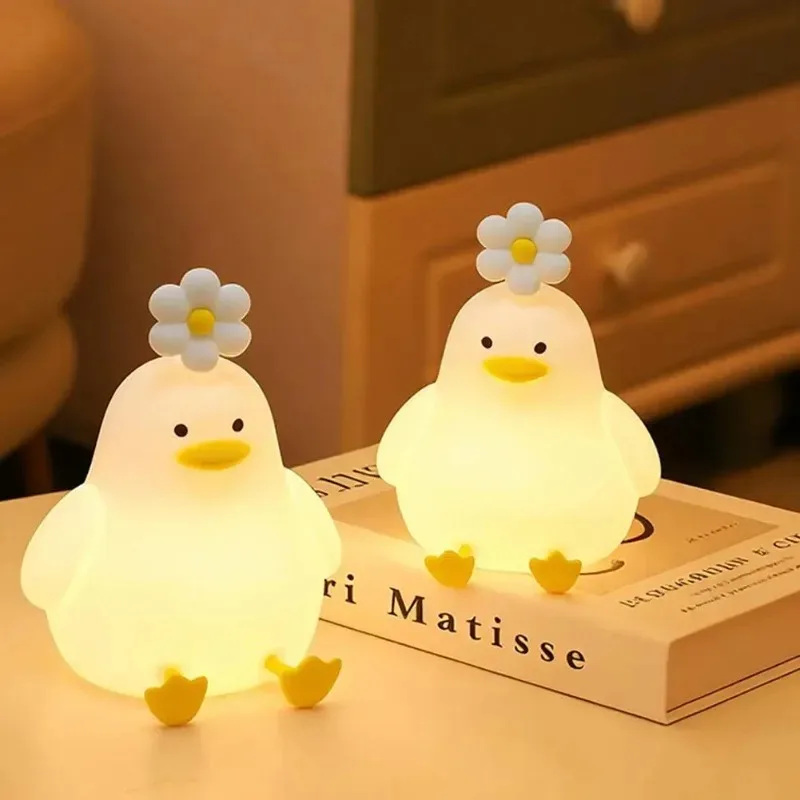 Luz noturna led em formato de pato, recarregável por usb, lâmpada de silicone com interruptor de toque, decoração para quarto, presente de aniversário e natal