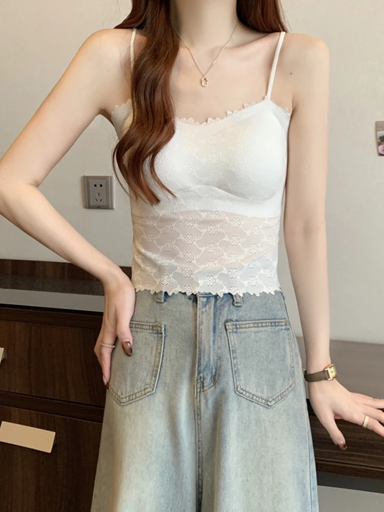 Weiß Spitze Strap Weste Top frauen Inner Wear Tank Top Pad Brtte Sommer Neue Sle Bal Crop Top Fene Ele