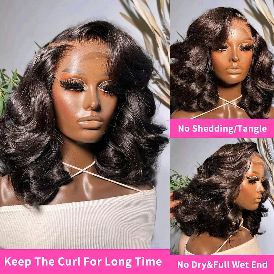 Short Bob Body Wave 13x4 13x6 Transparent Lace Front Human Hair Wigs Brazilian 220 Density Water wave Lace Frontal Closure wigs