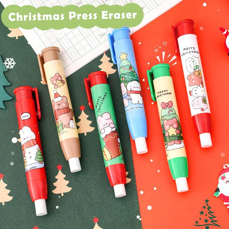 Kawaii Christmas Pressing Eraser Cute Writing Drawing Rubber Pencil Erasers Stationery Kids Gifts School Office Supplies