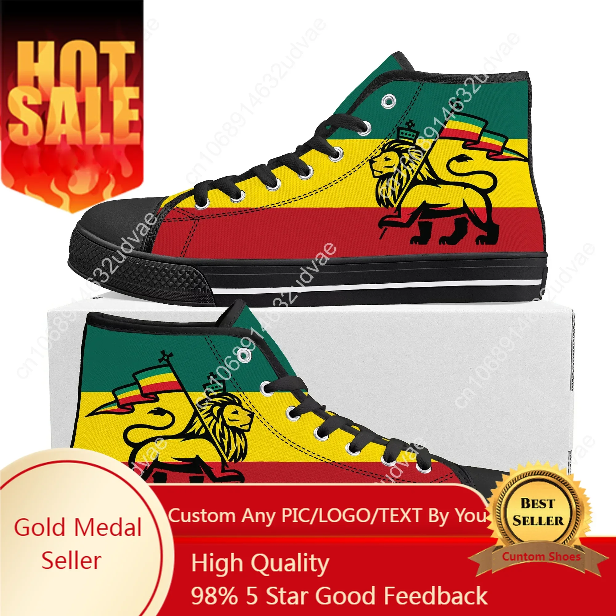 

Reggae Rastafarian Rasta Rastafari Lion Of Judah High Top Sneakers Mens Womens Teenager Canvas Sneaker Casual Shoes Custom Shoe