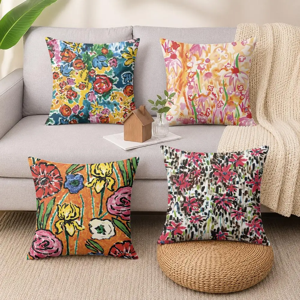 Fashion Pretty Flowers Cushion Cover Wrinkle-Resistant Short Plush Cushion Covers Breathable Machine-Washable