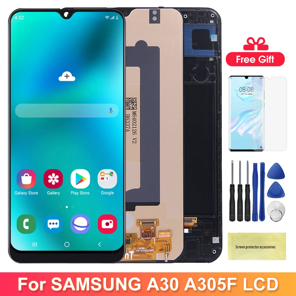 Pop A30 SM-A305F/DS A305GT/DS Экран дисплея с рамкой для Samsung Gaxlay A30 ЖК-дисплей Замена дигитайзера сенсорного экрана