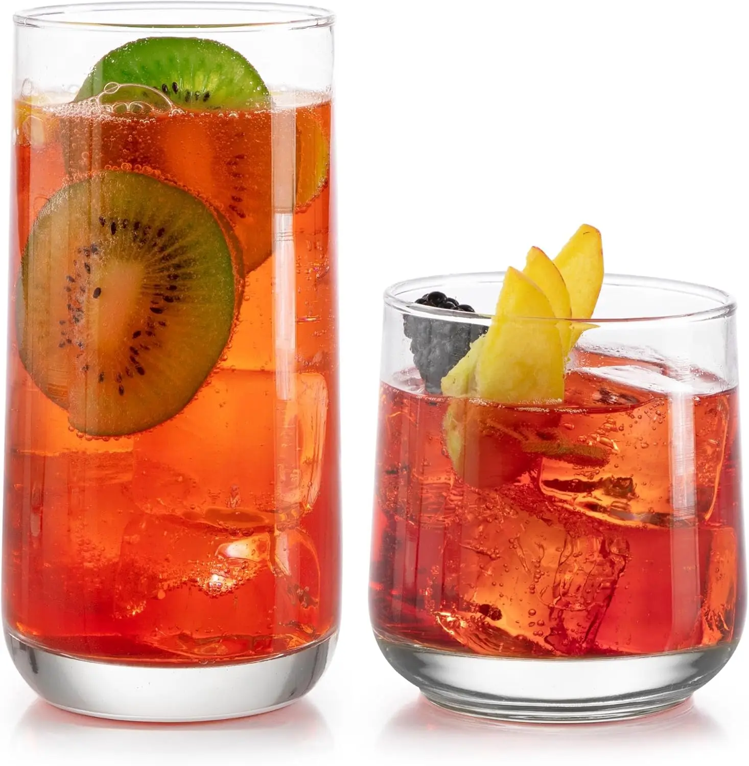 

Set of 16 Curved Glass Drinking Glasses for Cocktails and Parties, Durable and Dishwasher Safe