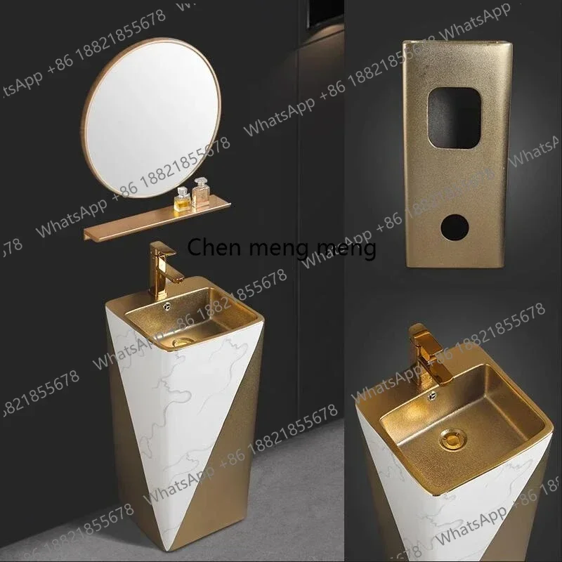 New arrive Gold Black Round Pedestal Sink Ceramic Bathroom Sink With Stand Pedestal Wash Basin