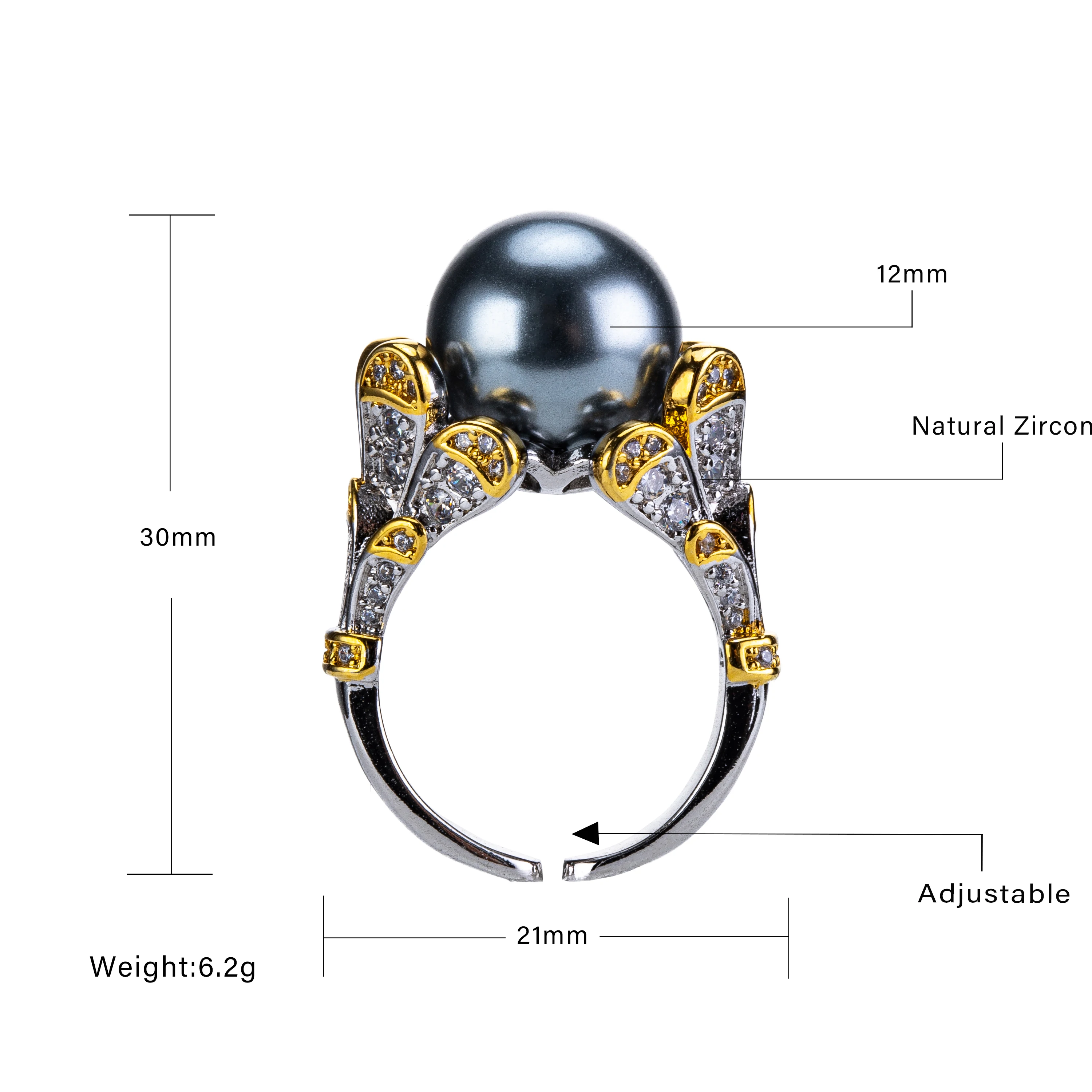 European retro classic style black pearl ring for women adjustable fashion versatile banquet party elegant jewelry