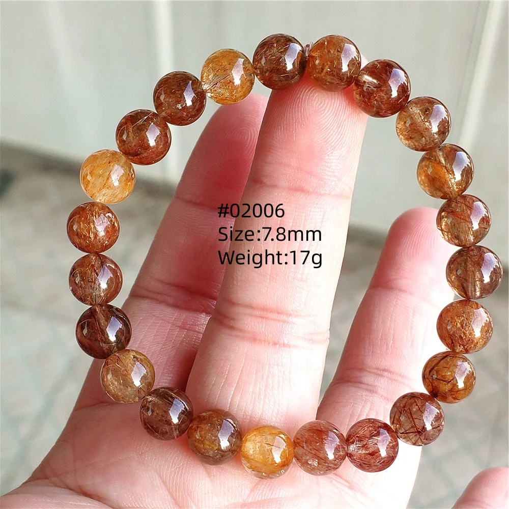 Natural Copper Rutilated Quartz Bracelet Cat Eye Clear Round Beads Rutilated Women Man Bracelet AAAAA