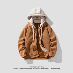 Autumn and Winter New Men's Hooded Fake Two Piece Jacket Trendy Versatile Loose Jacket Thick Korean Fashion